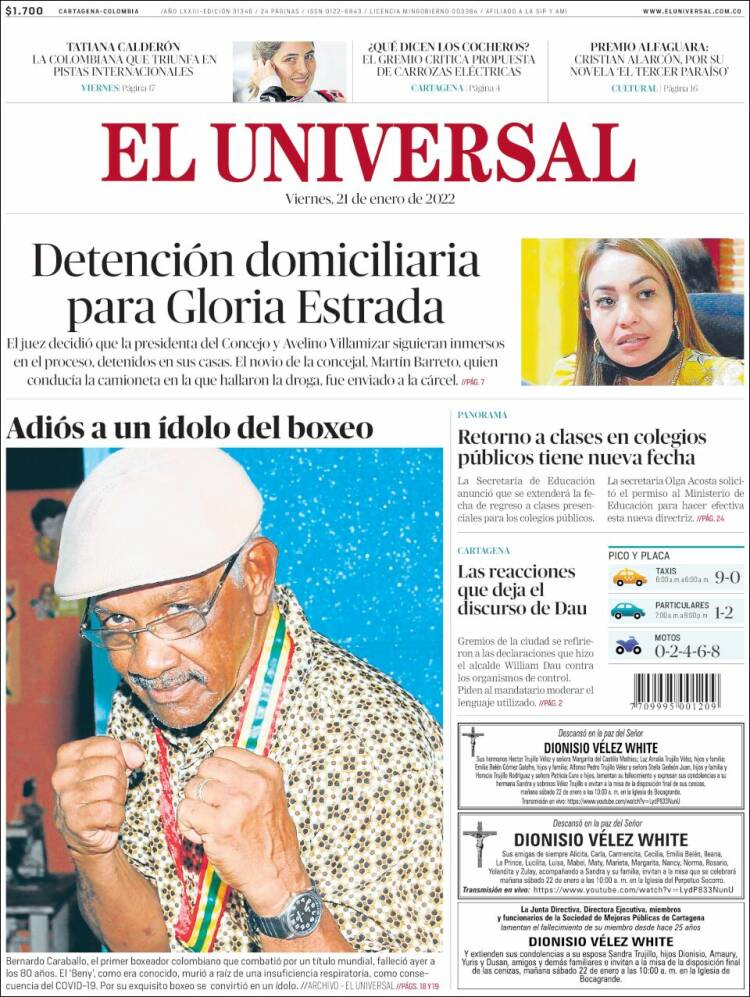 Portada de El Universal (Colombia)