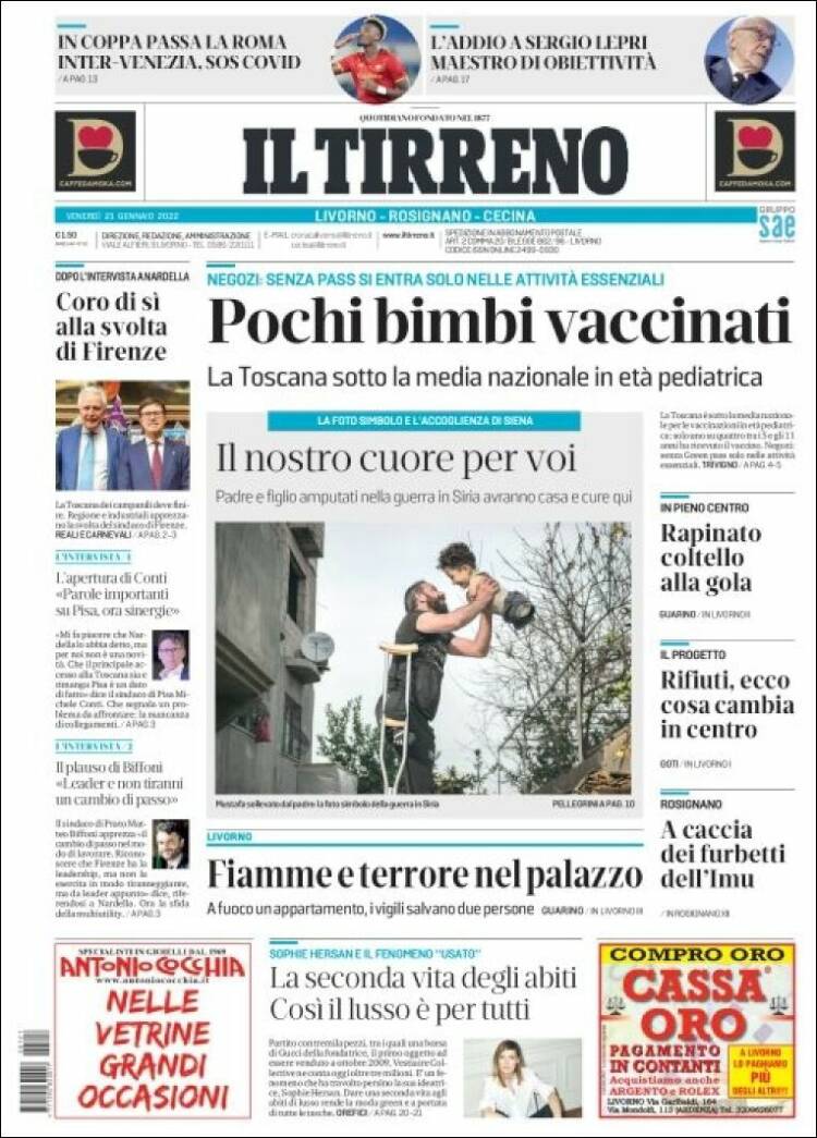Portada de Il Tirreno (Italia)