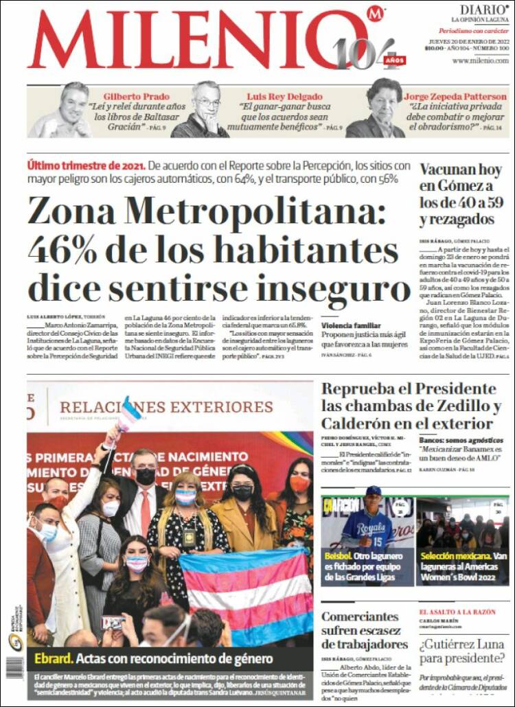 Portada de Milenio - Laguna (M&eacute;xico)