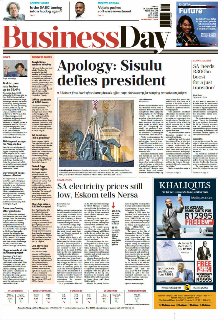 Portada de Business Day (Sud&aacute;frica)