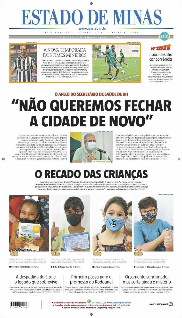 Portada de Jornal Estado de Minas (Brasil)