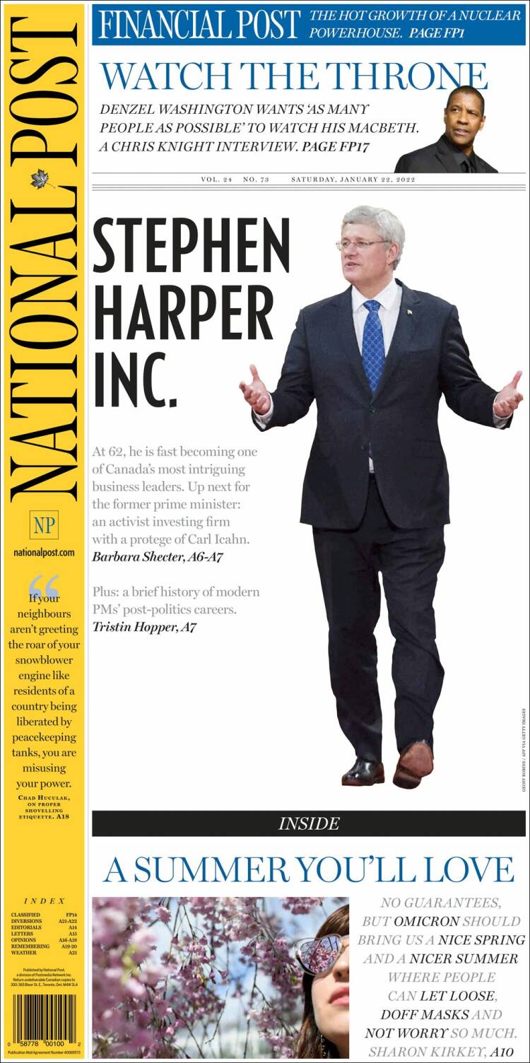 Portada de The National Post (Canadá)