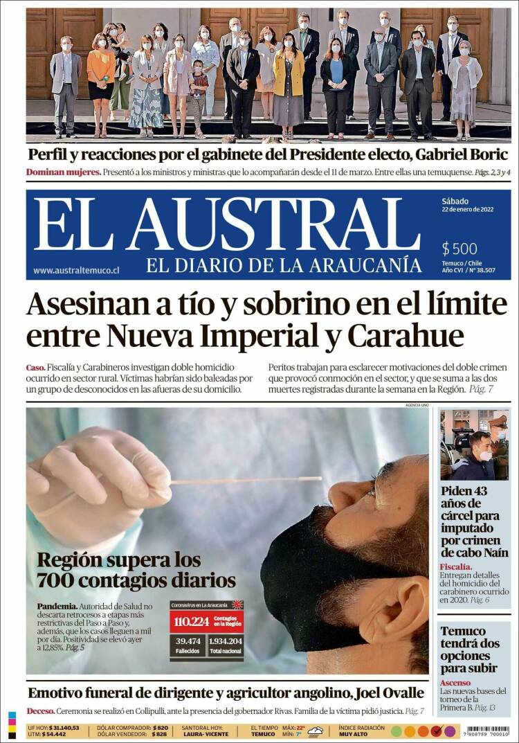 Portada de El Austral de Temuco (Chile)