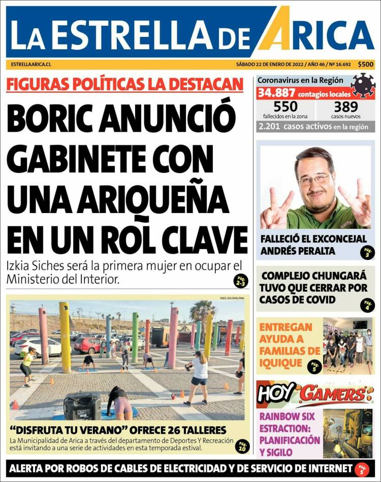 Portada de La Estrella de Arica (Chile)