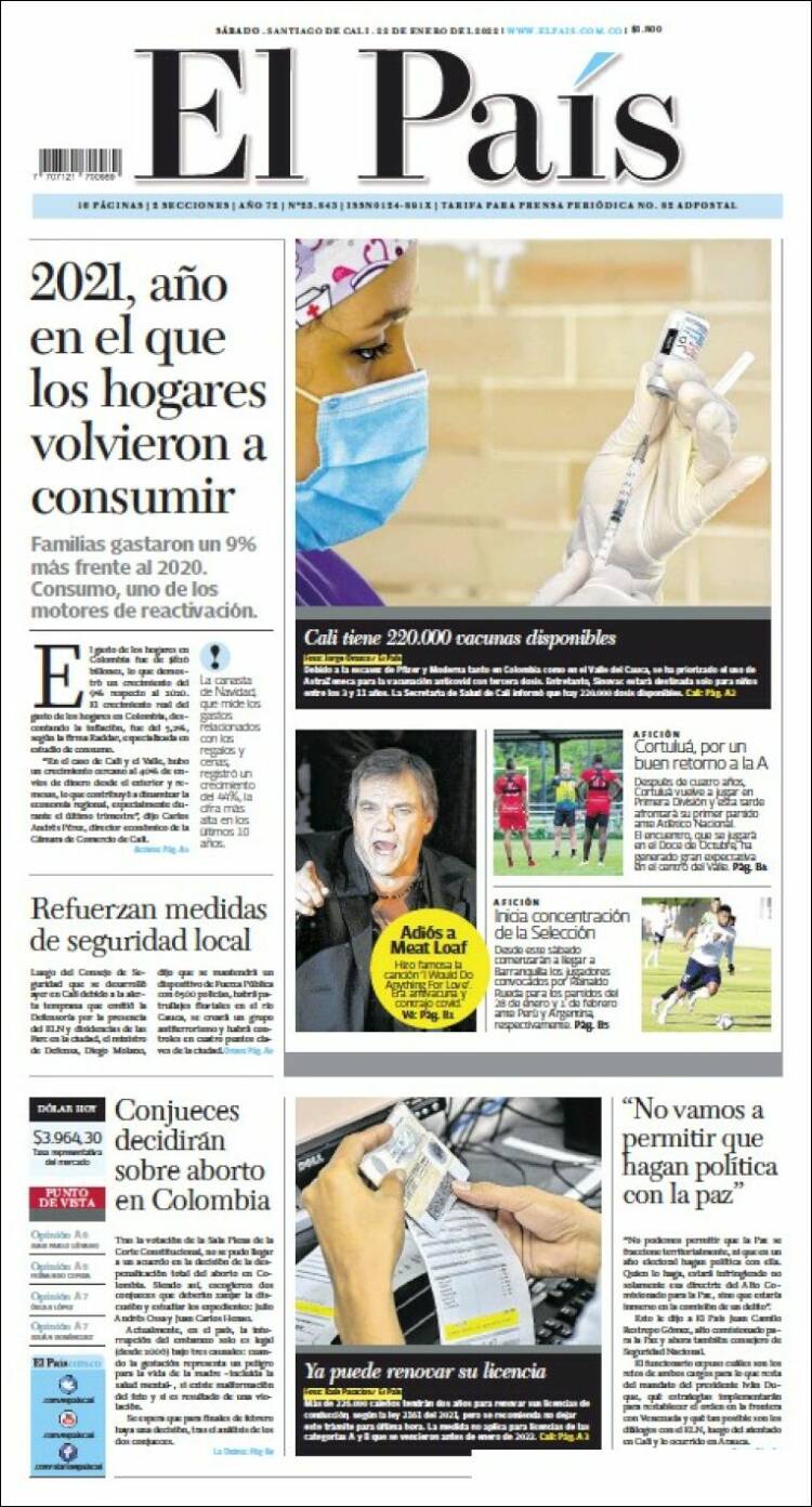 Portada de El País - Cali (Colombia)