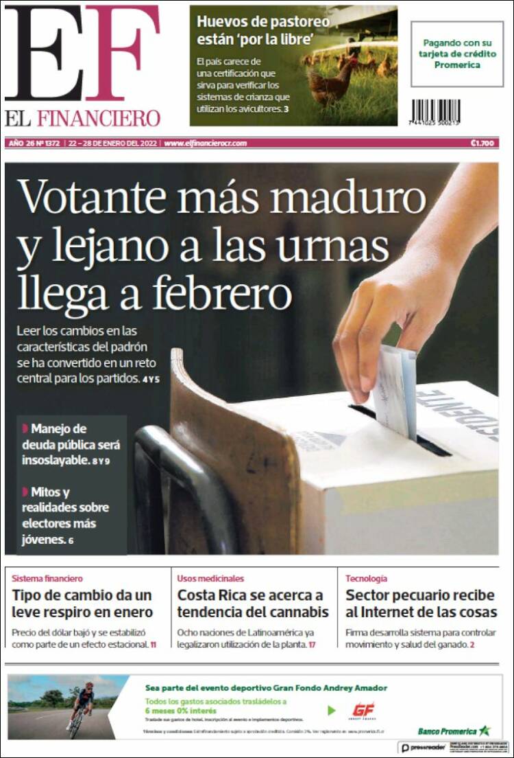Portada de El Financiero (Costa Rica)