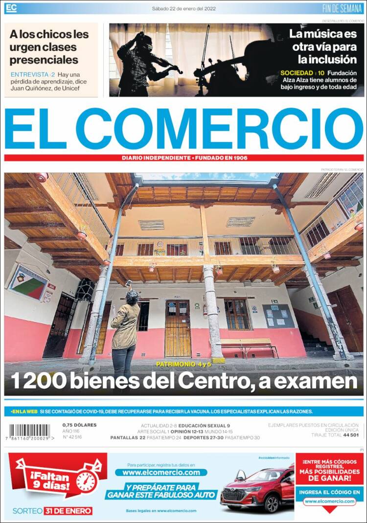 Portada de El Comercio (Ecuador)