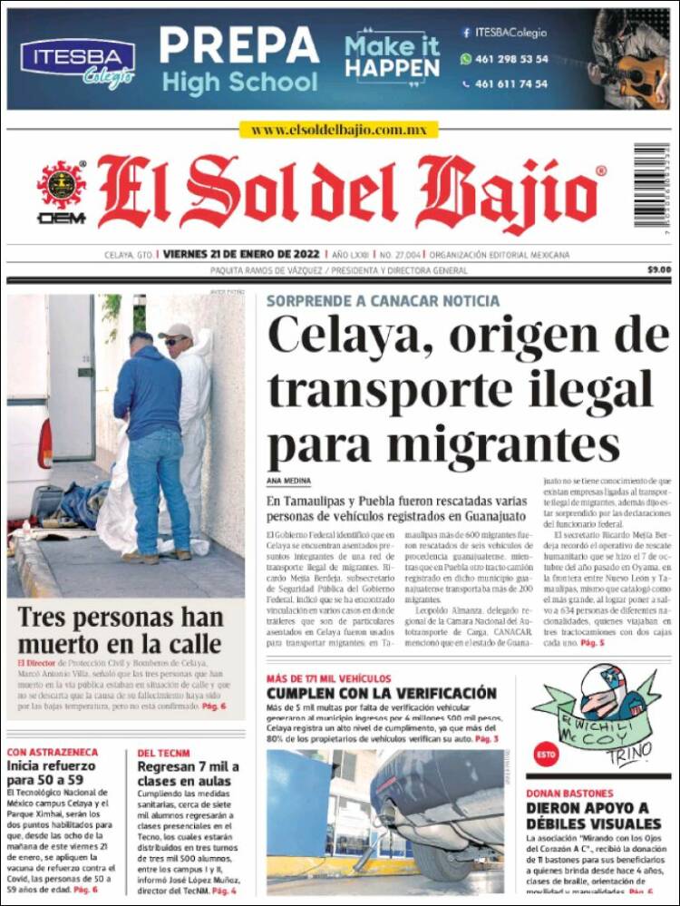 Portada de El Sol del Bajio (M&eacute;xico)