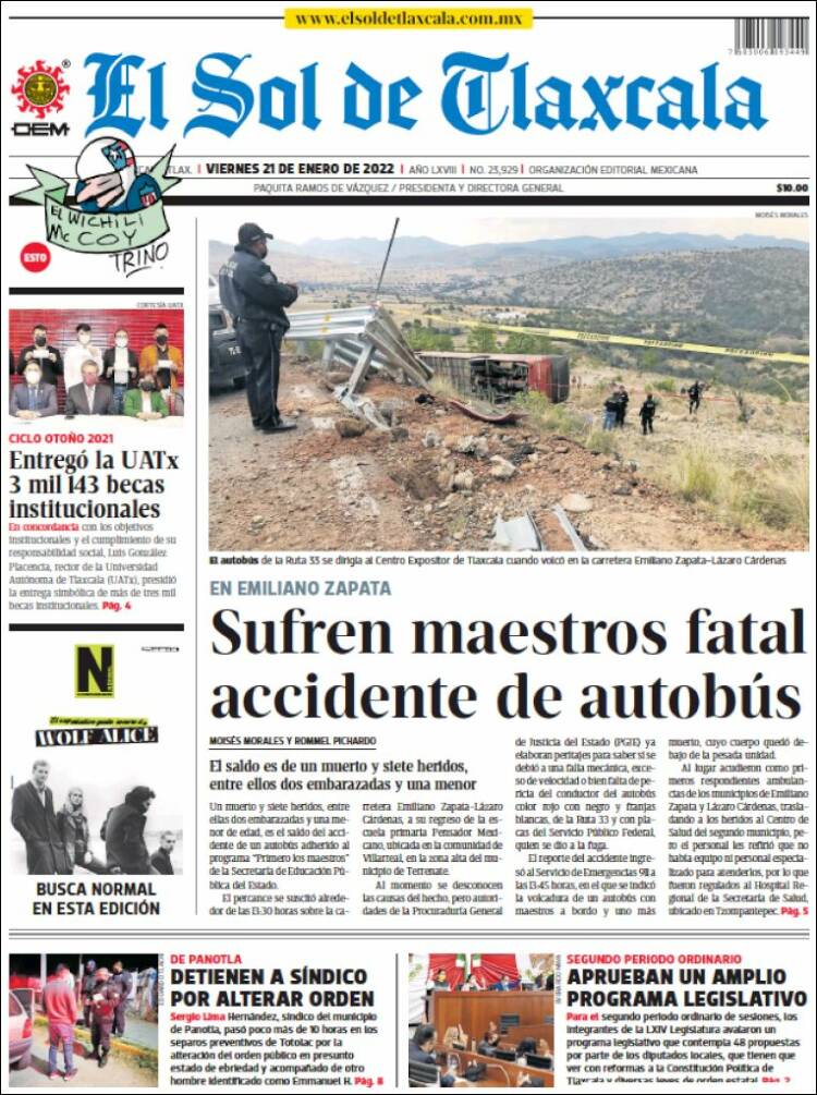 Portada de El Sol de Tlaxcala (M&eacute;xico)