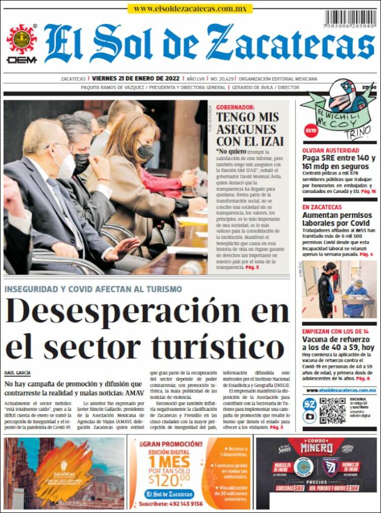 Portada de El Sol de Zacatecas (M&eacute;xico)