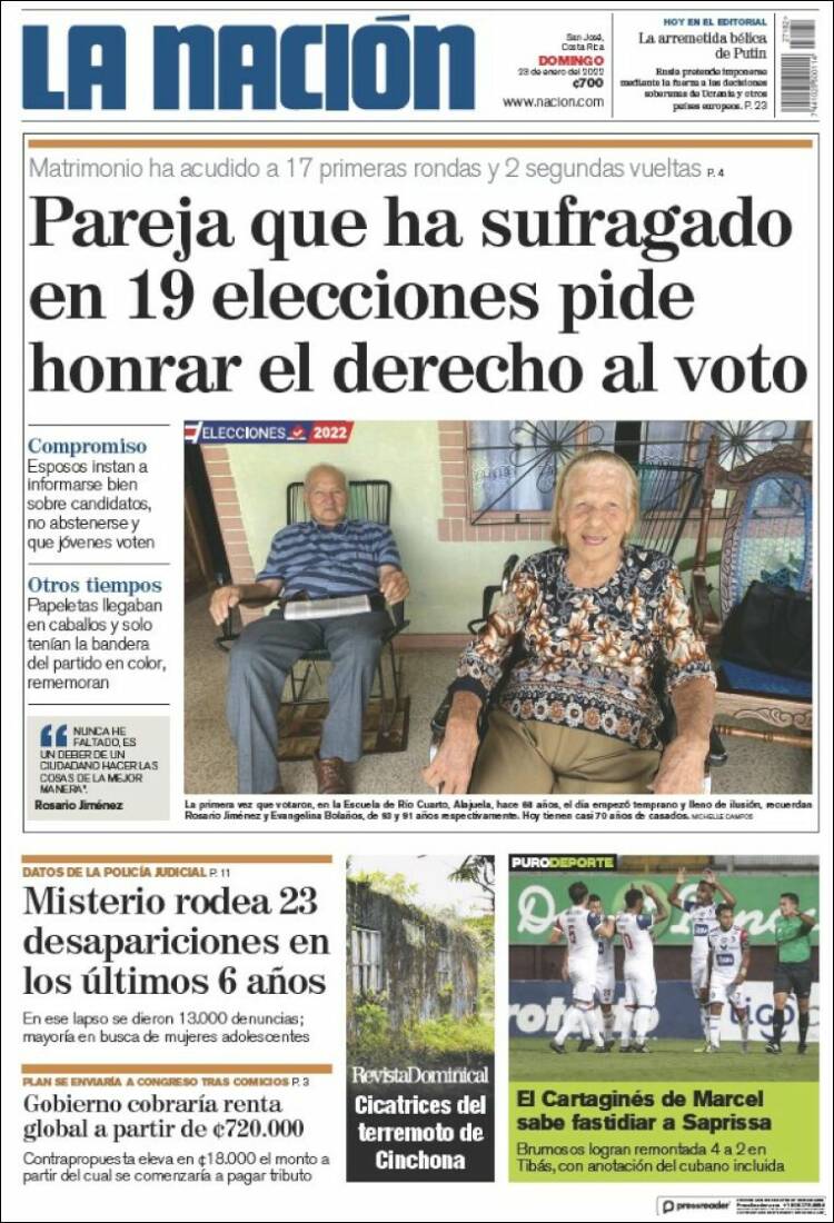 Portada de La Nación - Costa Rica (Costa Rica)