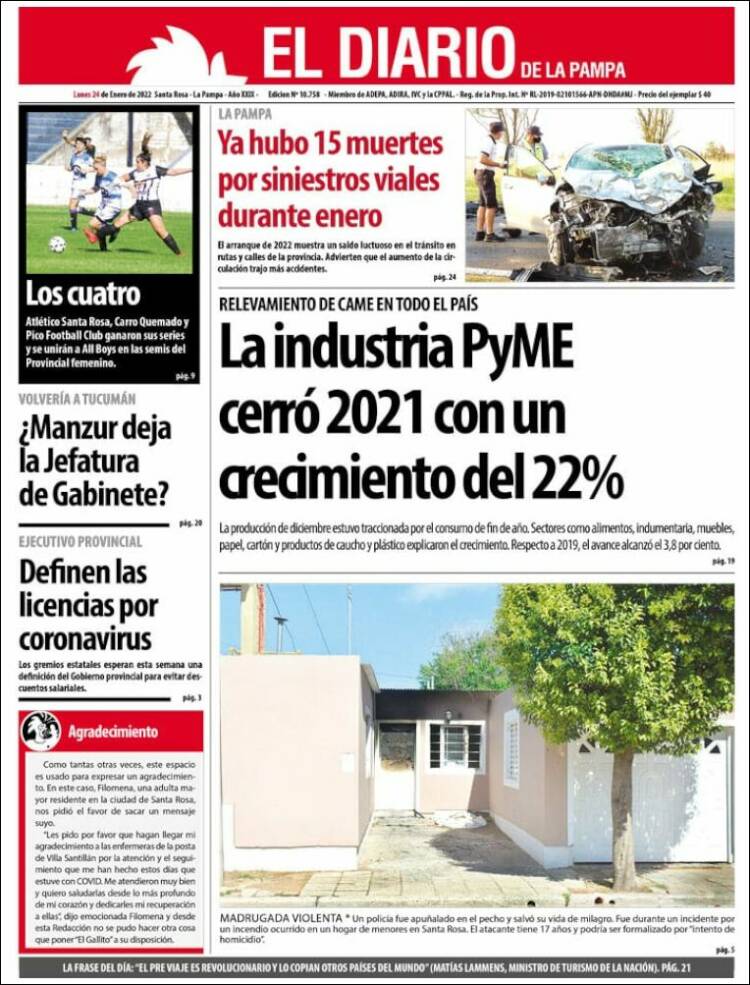 Portada de Diario de La Pampa (Argentina)