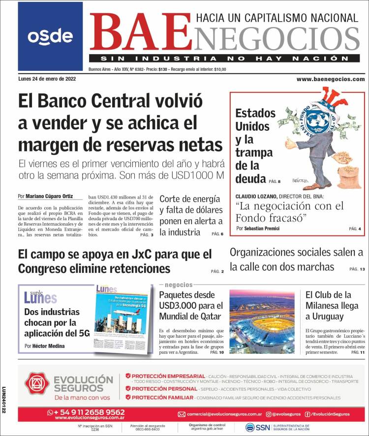 Portada de Buenos Aires Económico (Argentina)