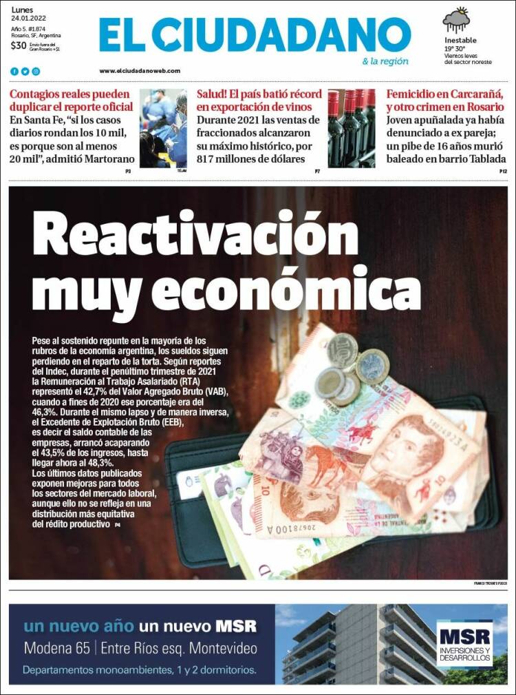 Portada de Diario El Ciudadano (Argentina)