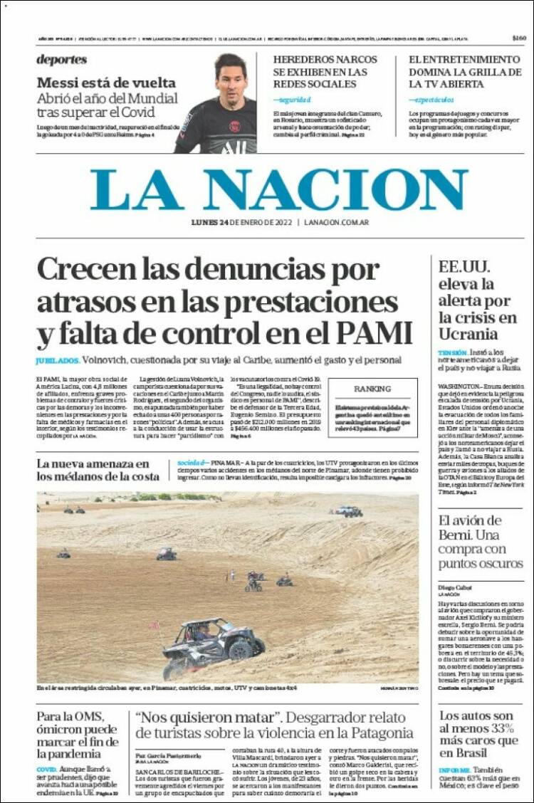 Portada de La Nación (Argentina)