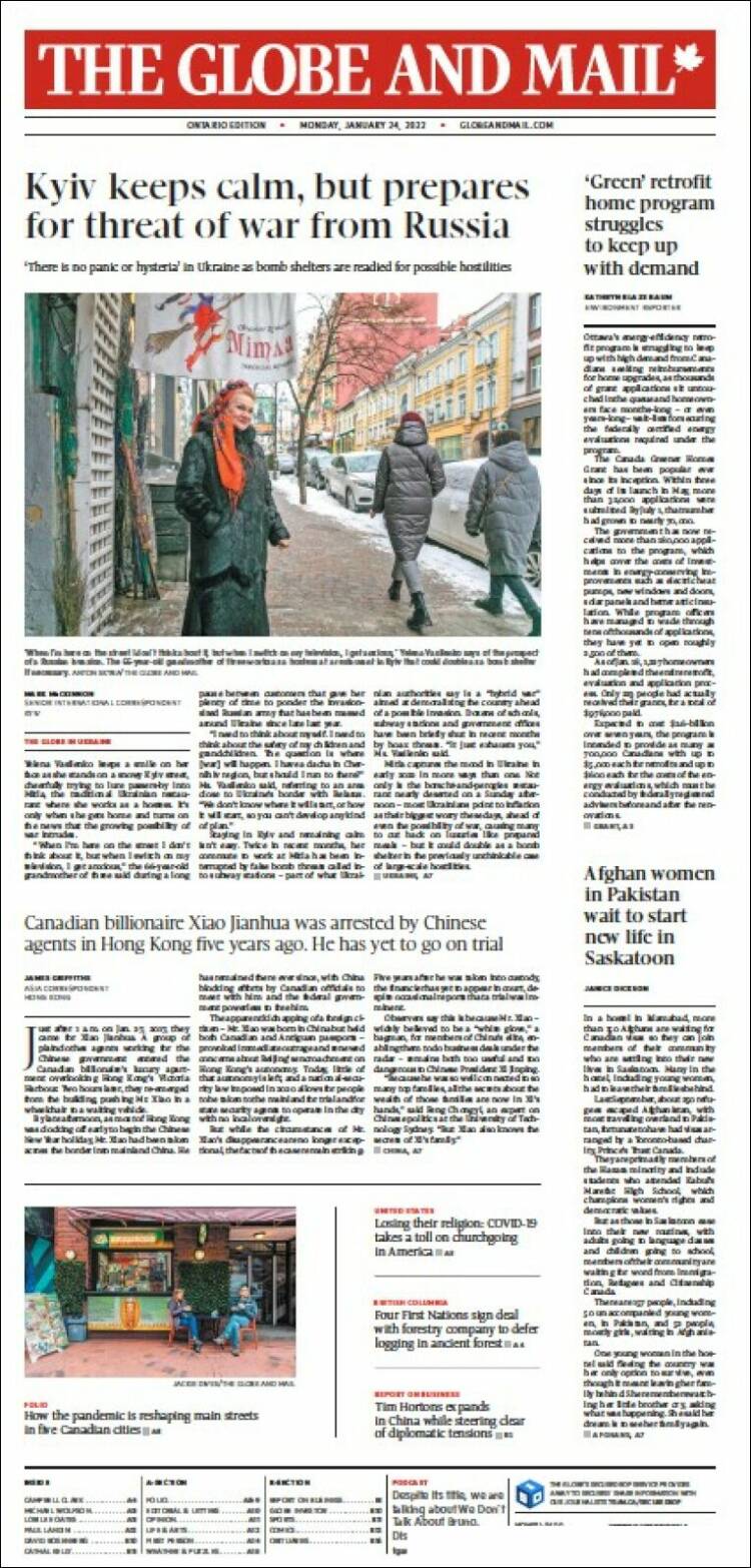 Portada de The Globe and Mail (Canada)