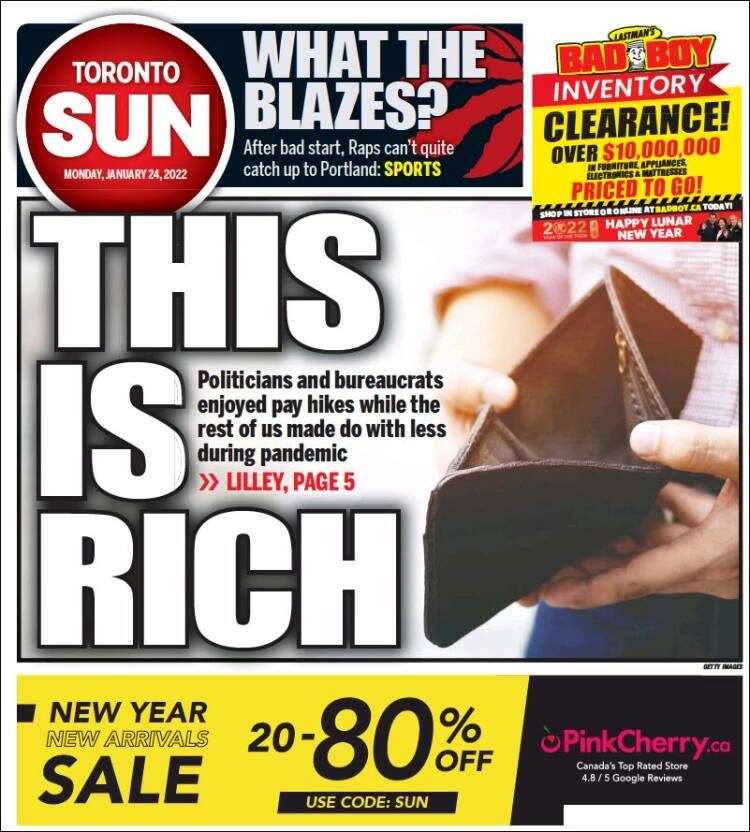Portada de The Toronto Sun (Canada)
