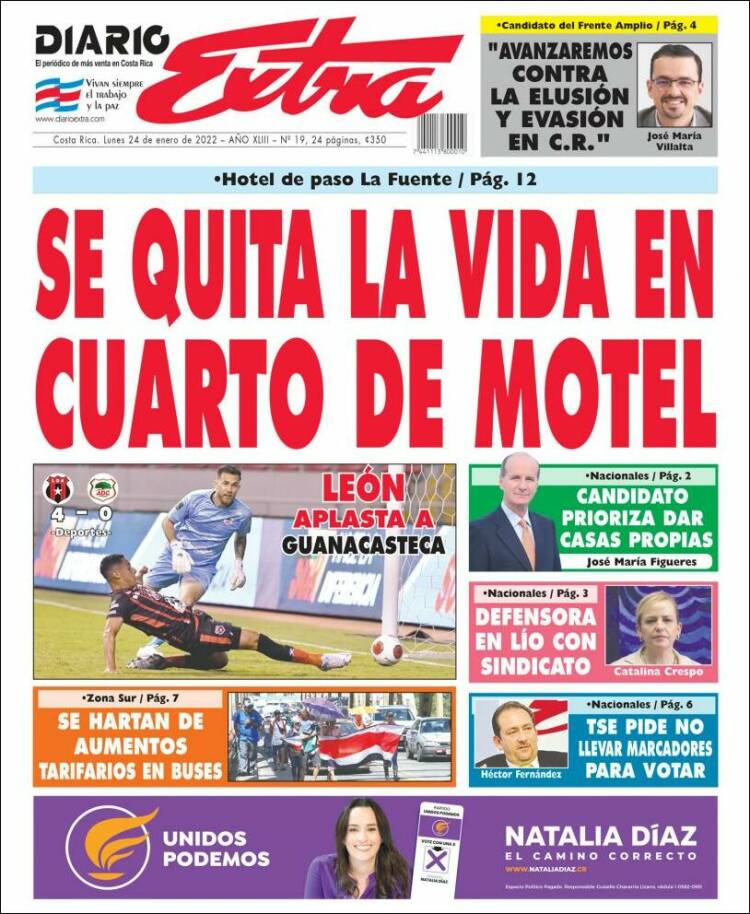 Portada de Diario Extra (Costa Rica)