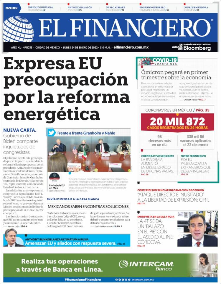 Portada de El Financiero (M&eacute;xico)