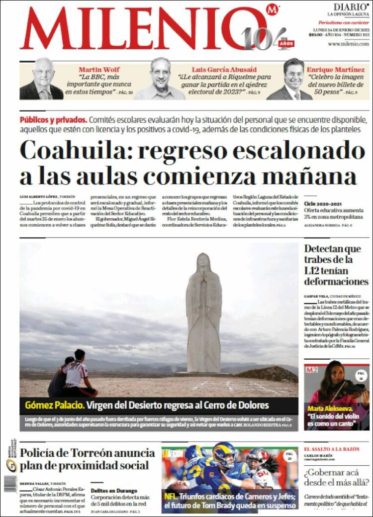 Portada de Milenio - Laguna (M&eacute;xico)