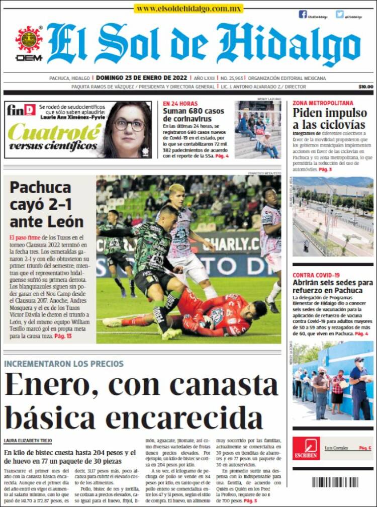 Portada de El Sol de Hidalgo (M&eacute;xico)