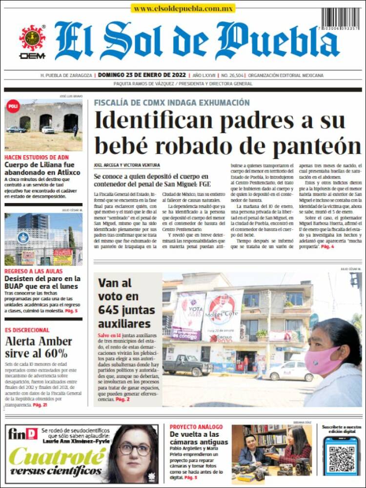 Portada de El Sol de Puebla (M&eacute;xico)