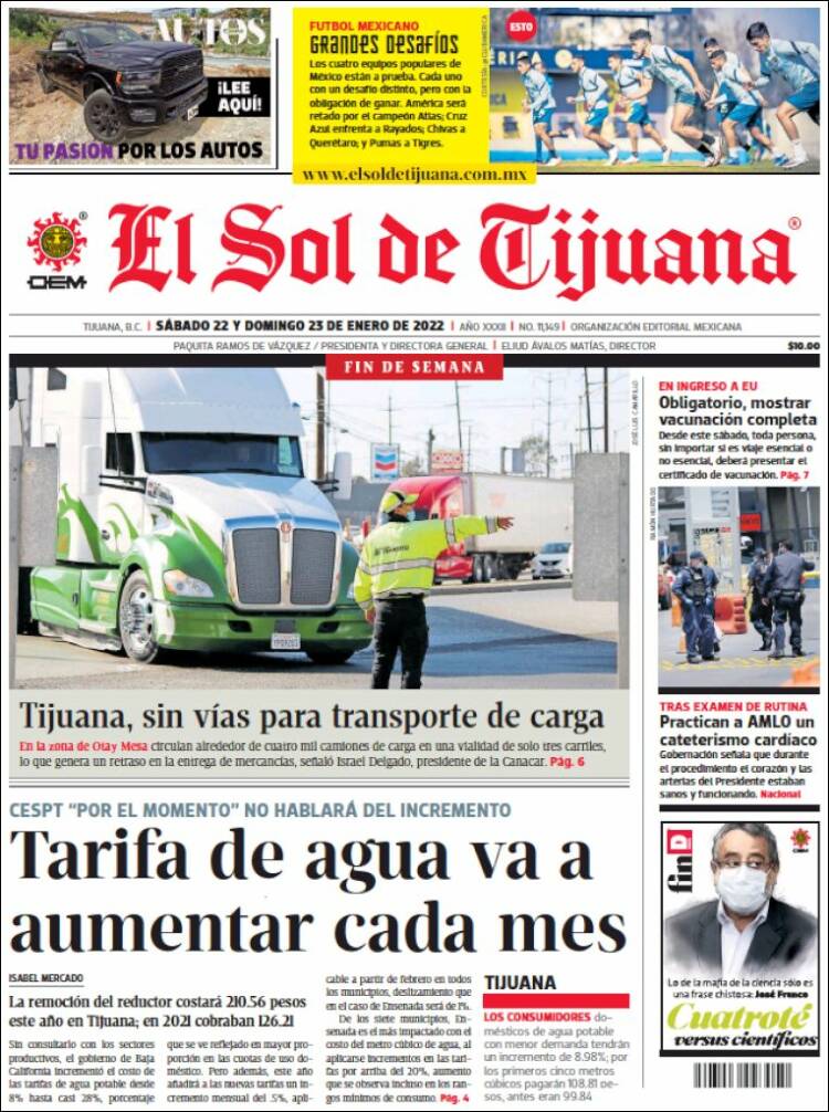 Portada de El Sol de Tijuana (M&eacute;xico)