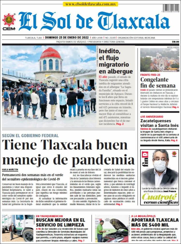 Portada de El Sol de Tlaxcala (M&eacute;xico)