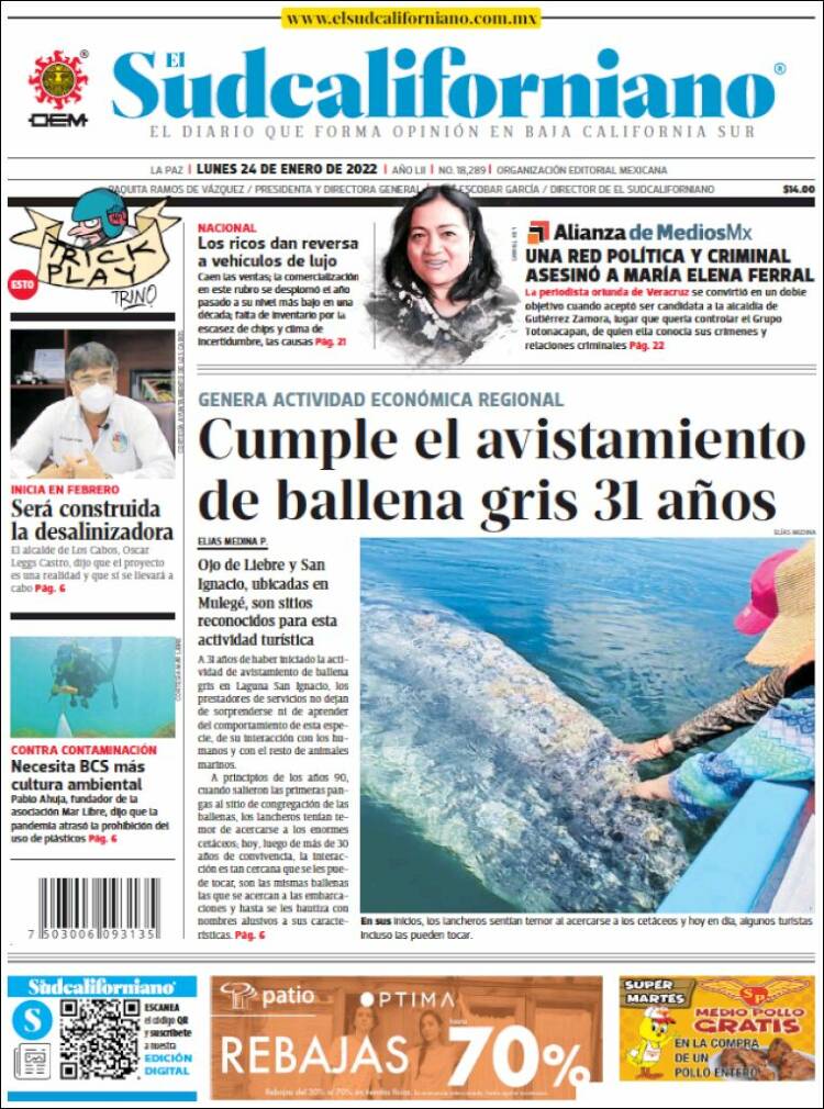 Portada de El Sudcaliforniano (M&eacute;xico)