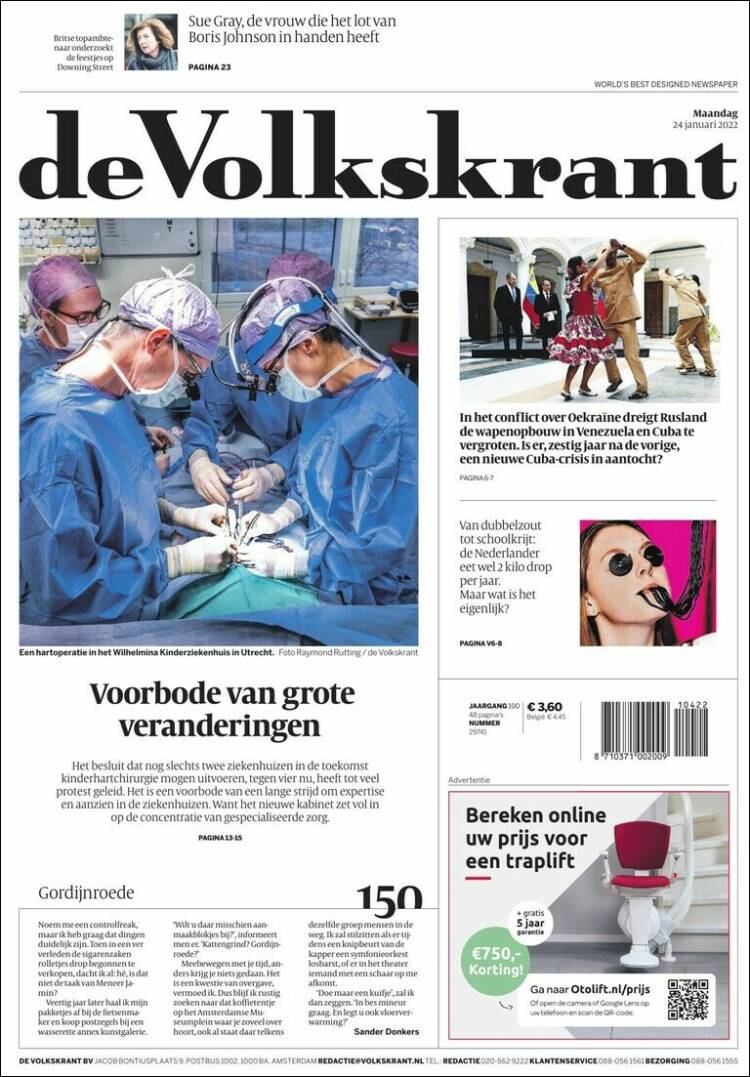 Portada de De Volkskrant (Pa&iacute;ses Bajos)