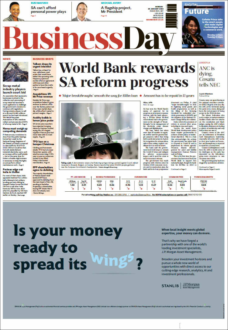 Portada de Business Day (Sud&aacute;frica)