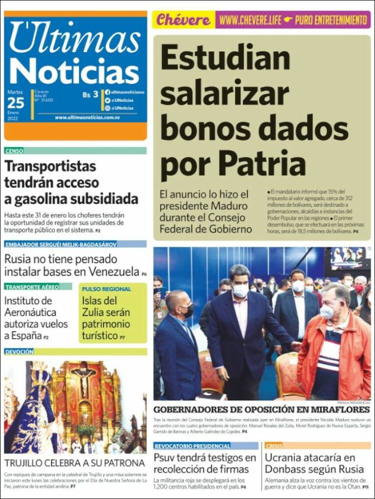 Portada de Últimas Noticias (Venezuela)