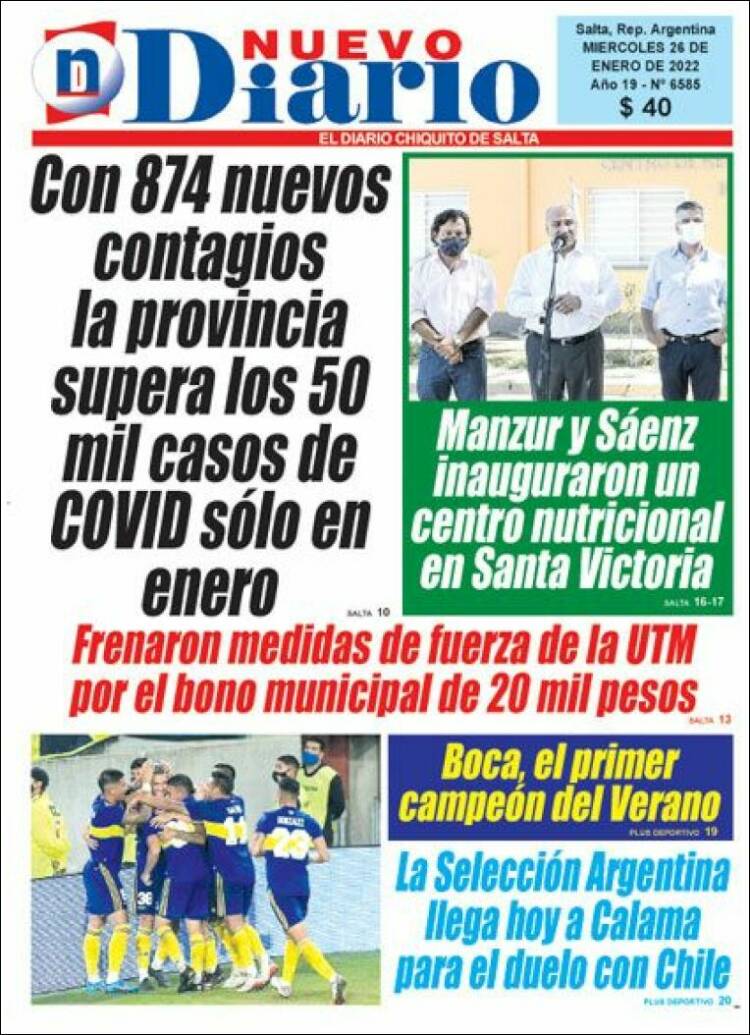 Portada de Nuevo Diario de Salta (Argentina)