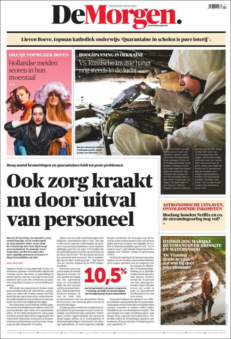 Portada de De Morgen (B&eacute;lgica)