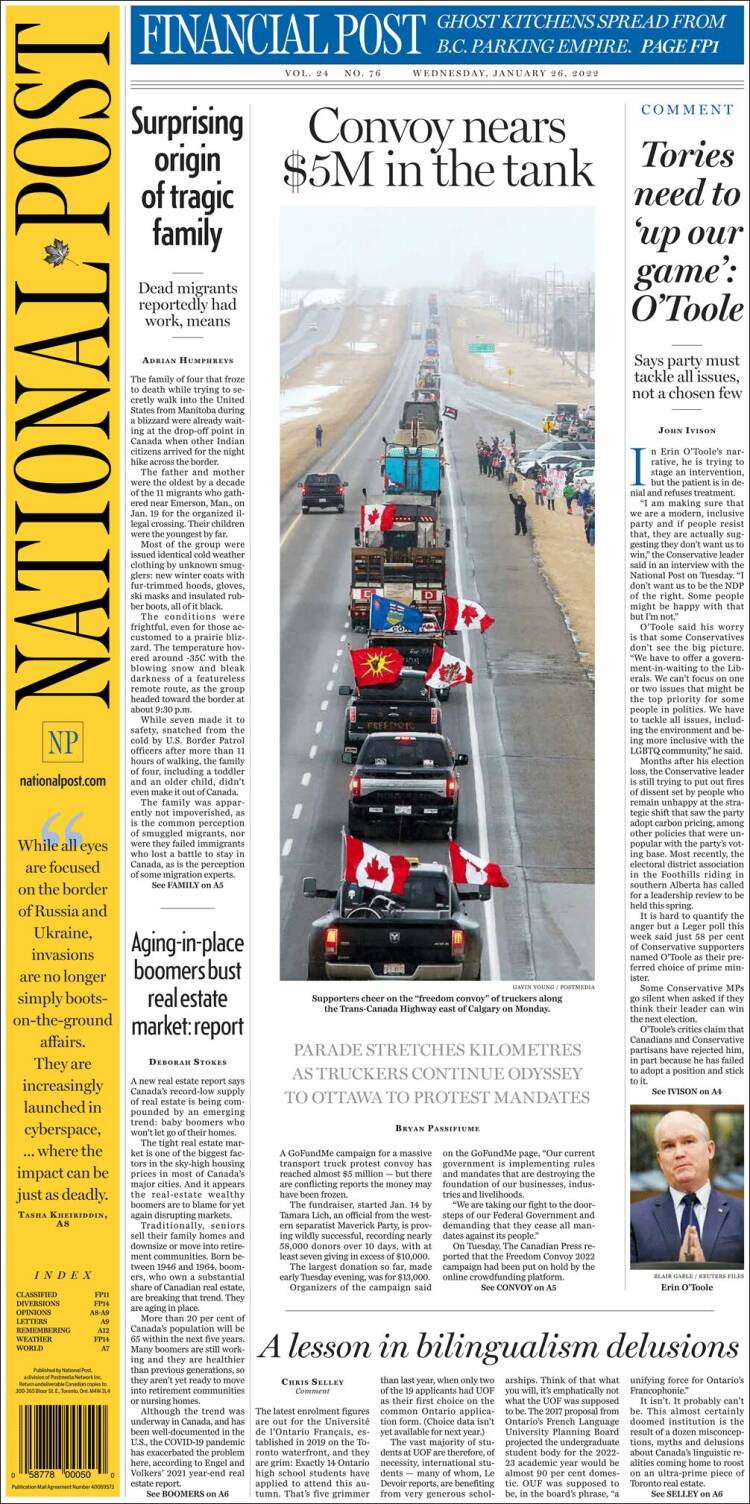 Portada de The National Post (Canada)