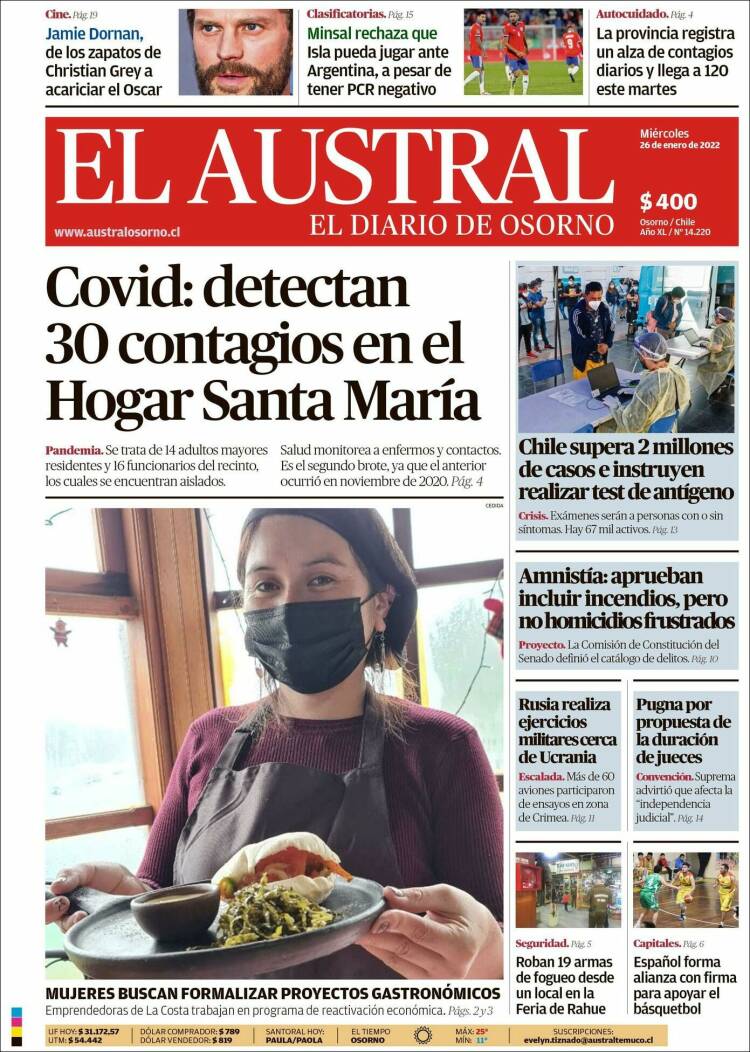 Portada de El Austral de Osorno (Chile)
