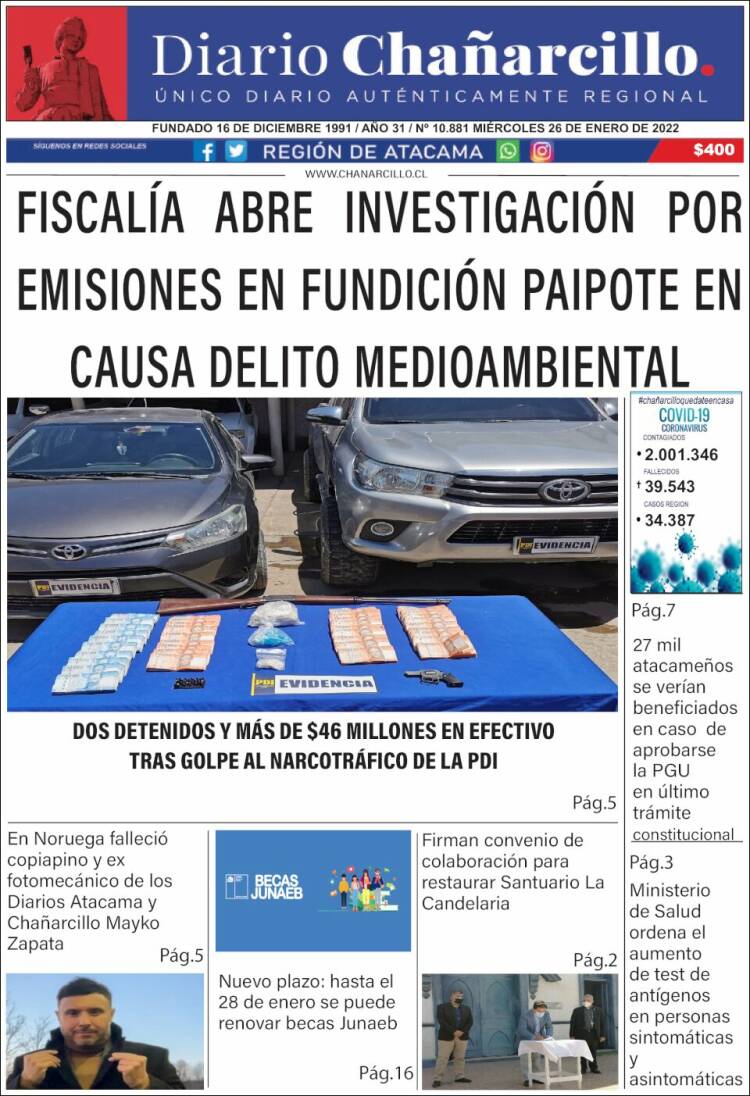 Portada de Diario Chañarcillo (Chile)