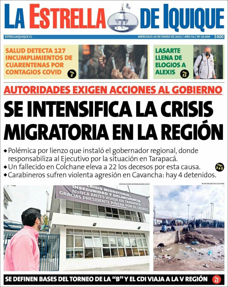 Portada de La Estrella de Iquique (Chile)