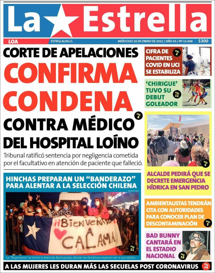 Portada de La Estrella de Loa (Chile)