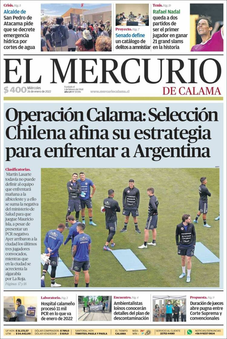 Portada de El Mercurio - Calama (Chile)