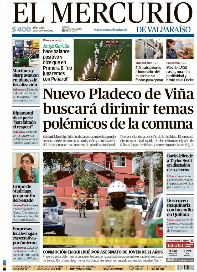 Portada de Mercurio de Valparaiso (Chile)