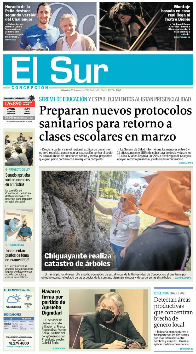 Portada de El Sur (Chile)