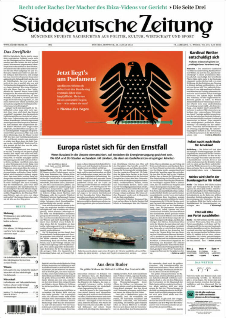 Portada de Sueddeutsche (Alemania)