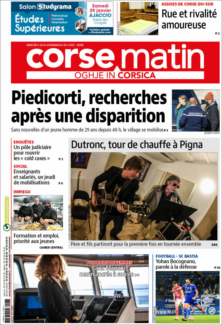Portada de Corse-Matin (Francia)