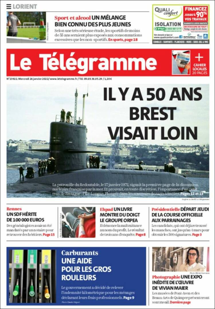 Portada de Télégramme (Francia)