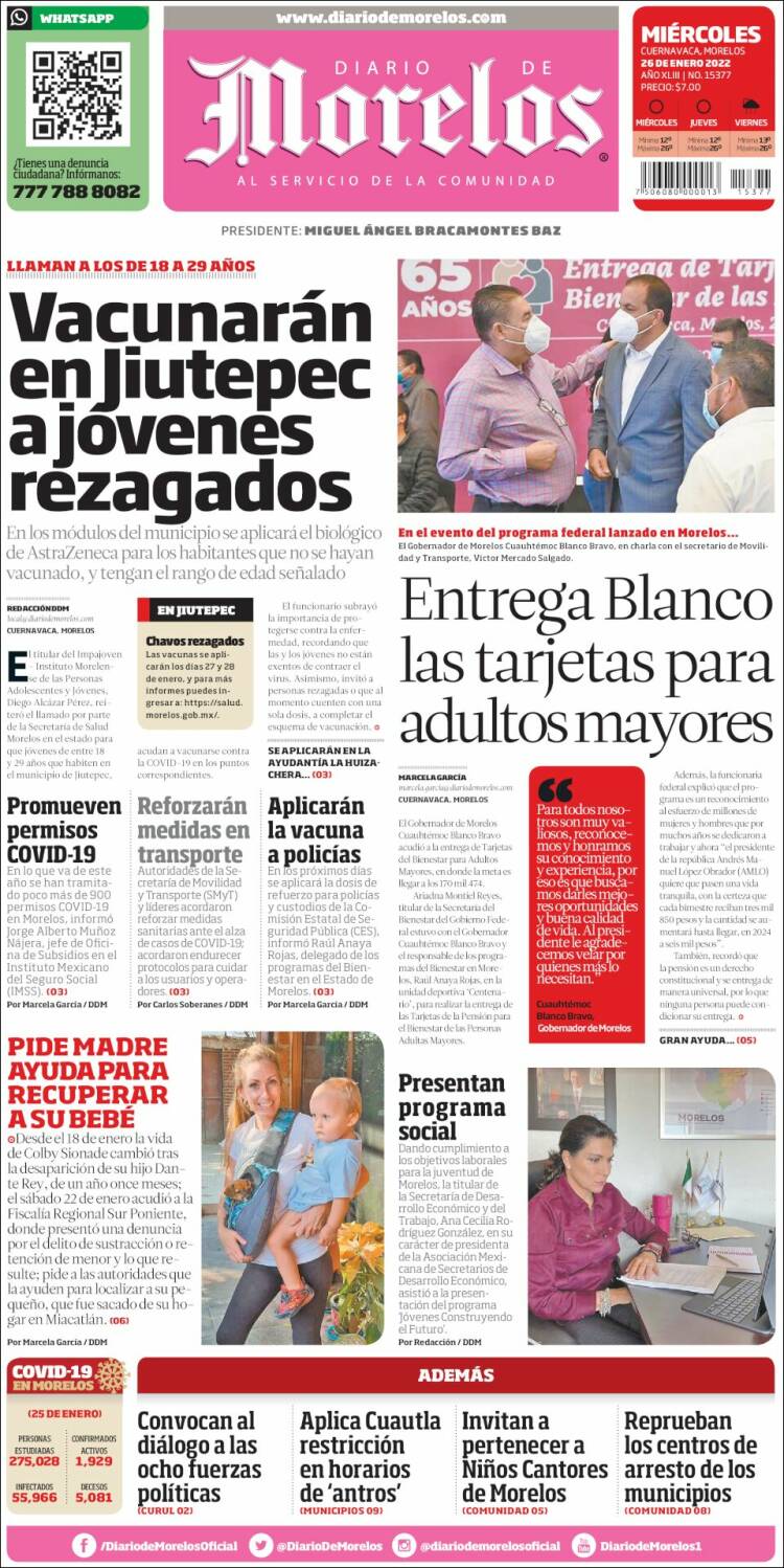 Portada de Diario de Morelos (M&eacute;xico)
