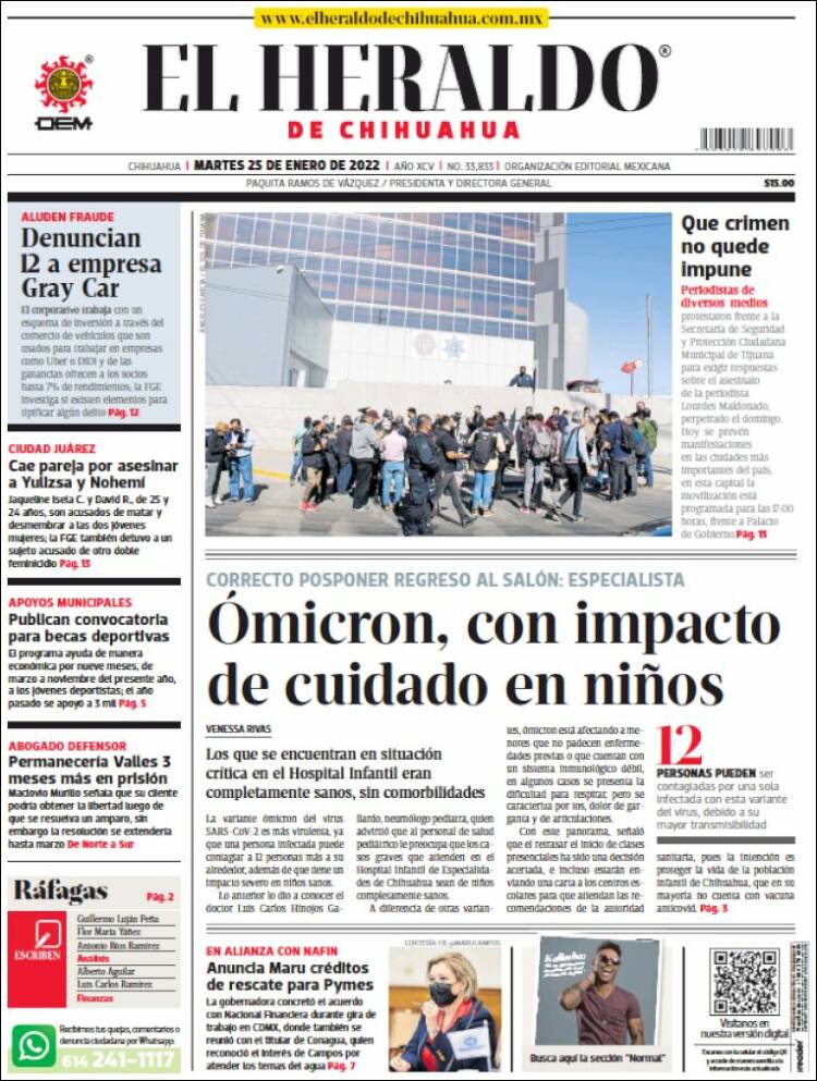 Portada de El Heraldo de Chihuahua (M&eacute;xico)