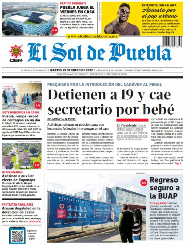 Portada de El Sol de Puebla (M&eacute;xico)