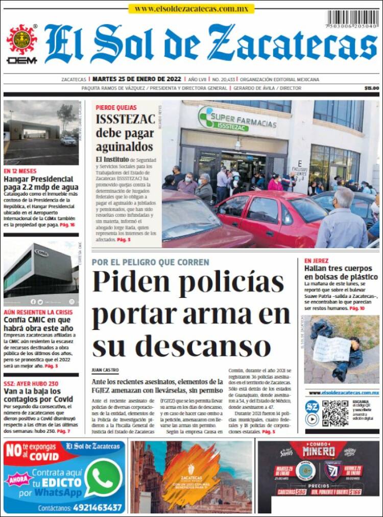 Portada de El Sol de Zacatecas (M&eacute;xico)