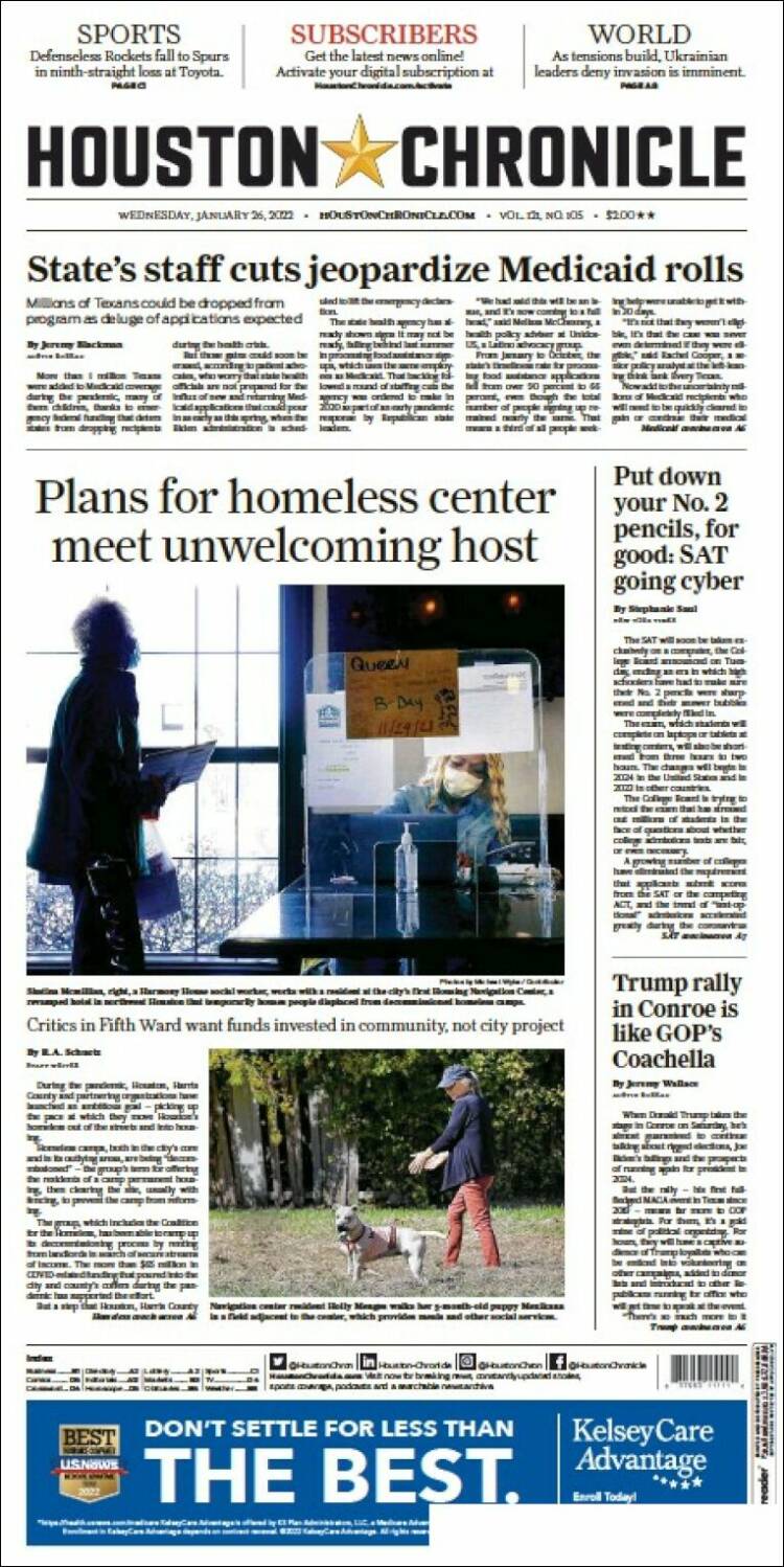 Portada de Houston Chronicle (USA)